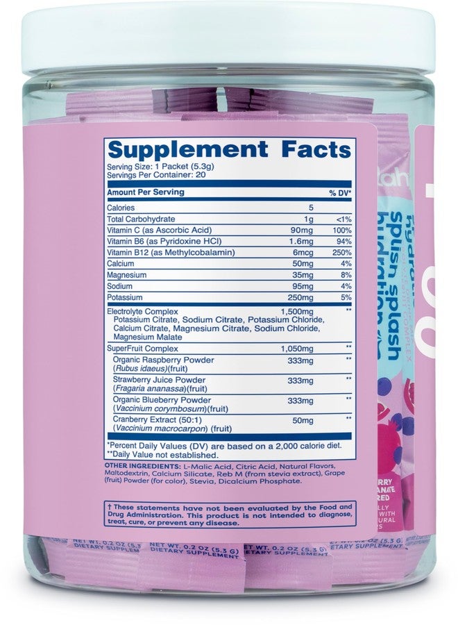 Wellah Splish Splash Hydration (Blueberry Pomegranate) 20 Stick Packs - Electrolyte Drink Mix with Superfruit Complex - Image 4